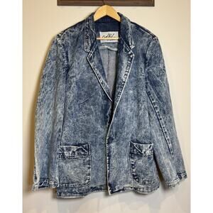 Vtg 80s COOL BLUES Womens M/L Acid Wash Denim Jacket Blazer GLAM ROCK GRUNGE